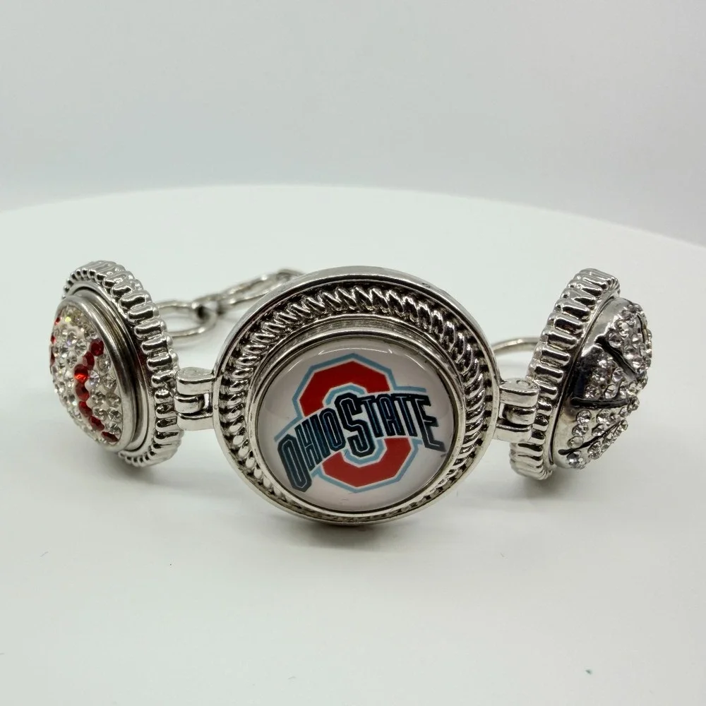 Silver Tone Red White Rhinestone Collegiate Fan‎ Bracelet Ohio Sports Team Boho